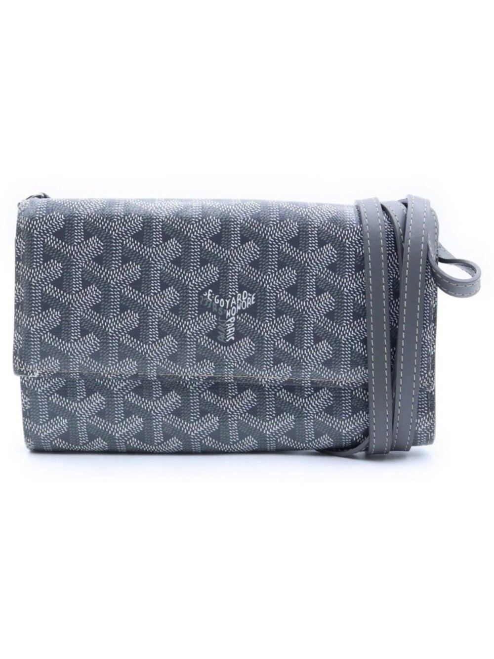 Goyard Varenne Pouch Wallet Shoulder Bag Gray Goyardine Canvas Vauzel Calfskin